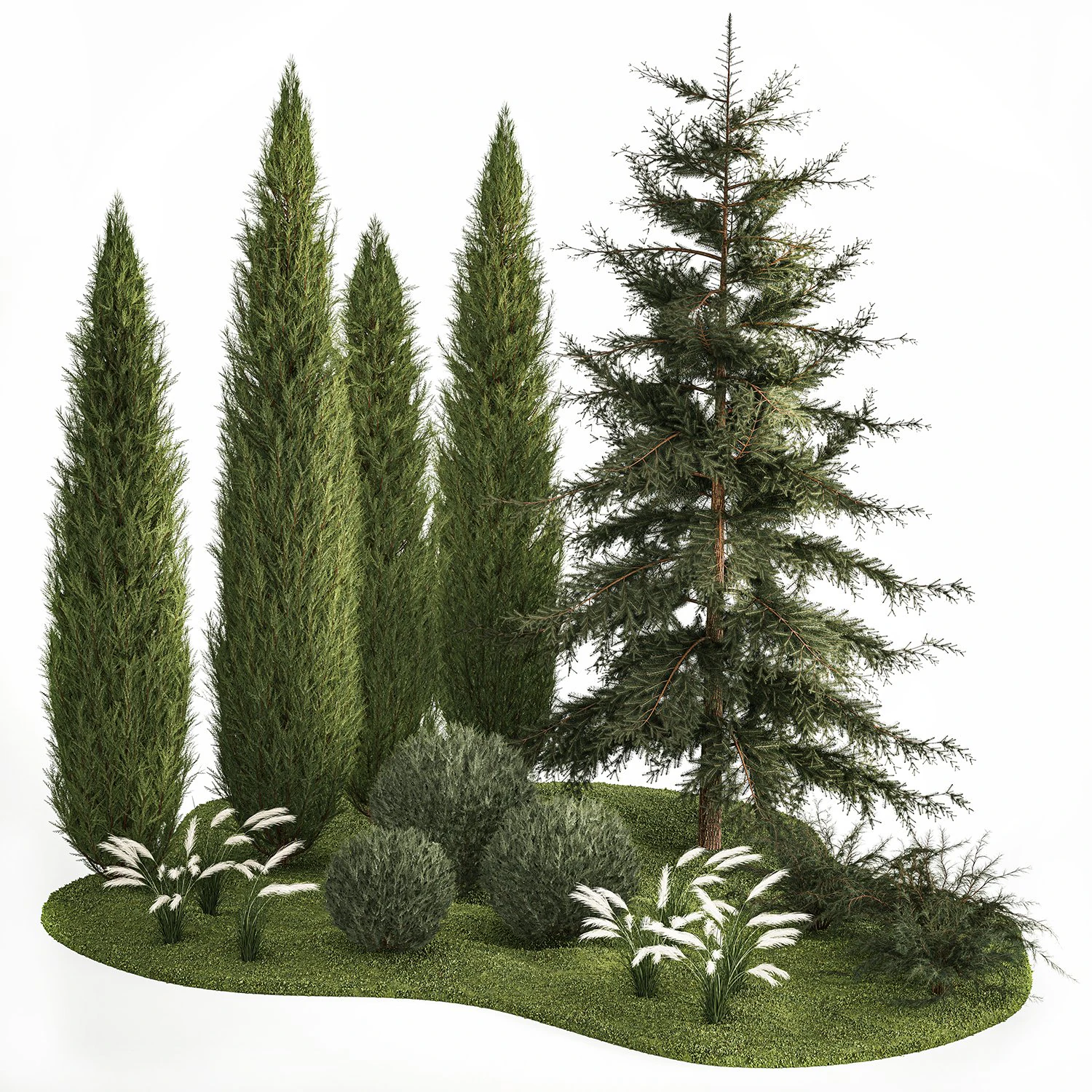 Jardim de thuja e ciprestes com arbustos de grama 1160 Modelo 3D .c4d .max .obj .3ds .fbx .stl .blend 