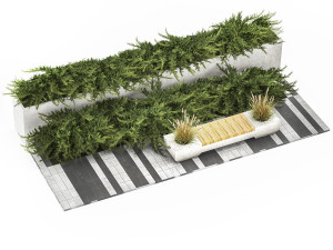 Cypress And Juniper With A Bench For An Park 1167 3D Model