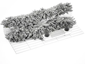Cypress And Juniper With A Bench For An Park 1167 3D Model