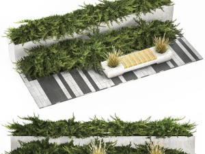 Cypress And Juniper With A Bench For An Park 1167 3D Model
