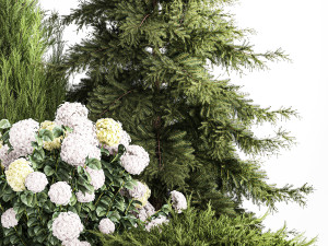 Garden Thuja Spruce Juniper And Hydrangea Bushes 1181 3D Model