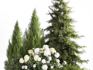 Garden Thuja Spruce Juniper And Hydrangea Bushes 1181 3D Model