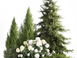 Garden Thuja Spruce Juniper And Hydrangea Bushes 1181 3D Model