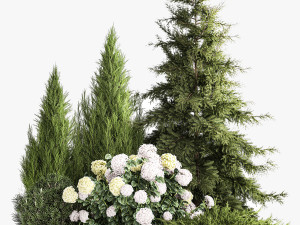 Garden Thuja Spruce Juniper And Hydrangea Bushes 1181 3D Model