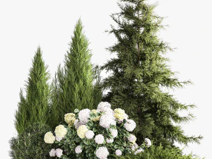 Garden Thuja Spruce Juniper And Hydrangea Bushes 1181 3D Model