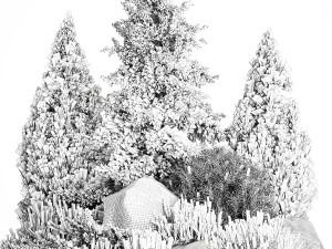 Alpine slide with thuja spruce lavender bushes and stones 1194 3D Модель