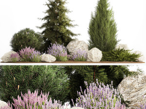 Alpine slide with thuja spruce lavender bushes and stones 1195 3D Model