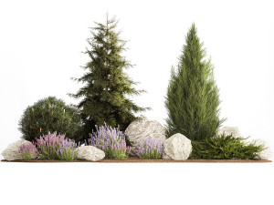 Alpine slide with thuja spruce lavender bushes and stones 1195 3D 모델