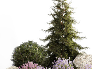 Alpine slide with thuja spruce lavender bushes and stones 1195 3D 모델