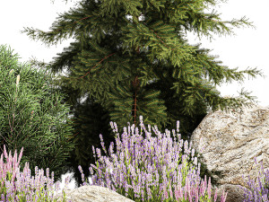 Alpine slide with thuja spruce lavender bushes and stones 1195 3D 모델