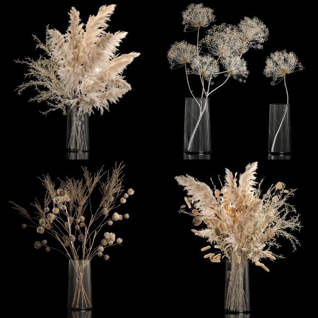 Set Of Bouquets Of Dried Flowers And Pampas Grass 280 Model 3D .c4d .max .obj .3ds .fbx .stl .blend 