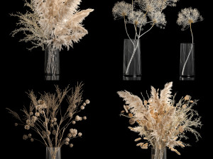 Set Of Bouquets Of Dried Flowers And Pampas Grass 280 3D Model