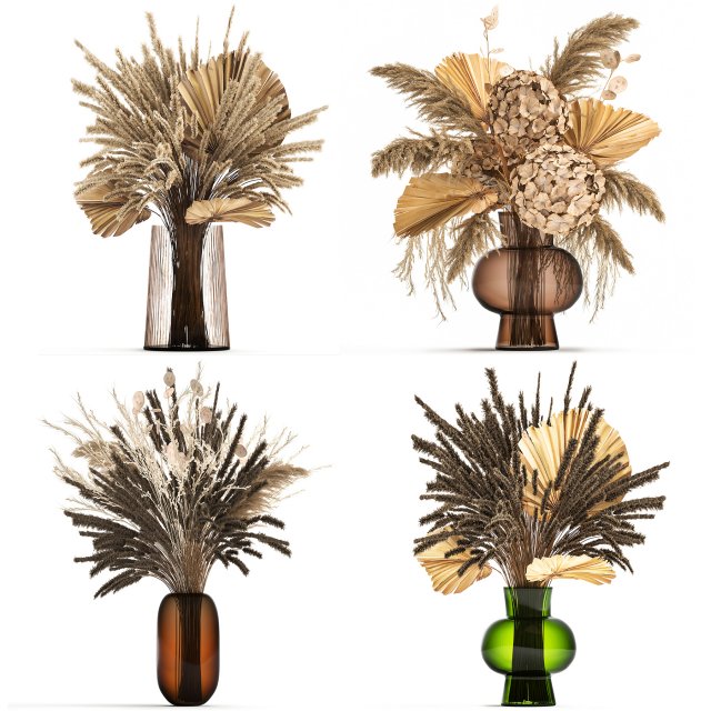 Set of bouquets of dried flowers pampas grass hydrangea 281 Modèle 3D .c4d .max .obj .3ds .fbx .stl .blend 