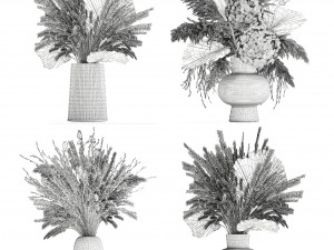 Set of bouquets of dried flowers pampas grass hydrangea 281 Modèle 3D