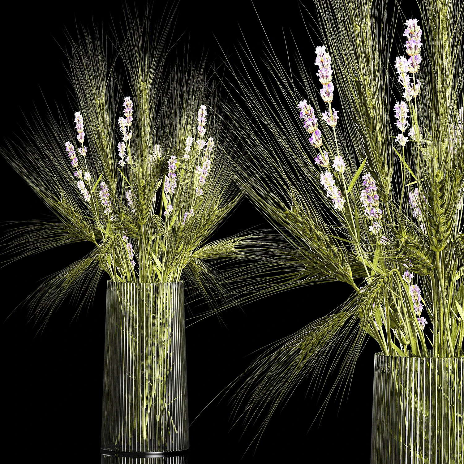 Bouquet of green wheat from spikelets and lavender flowers 282 3D Model .c4d .max .obj .3ds .fbx .stl .blend 