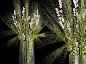 Bouquet of green wheat from spikelets and lavender flowers 282 3D Model
