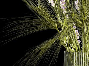 Bouquet of green wheat from spikelets and lavender flowers 282 3D Model