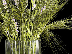Bouquet of green wheat from spikelets and lavender flowers 282 3D Model