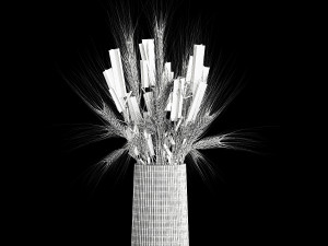 Bouquet of green wheat from spikelets and lavender flowers 282 3D Model