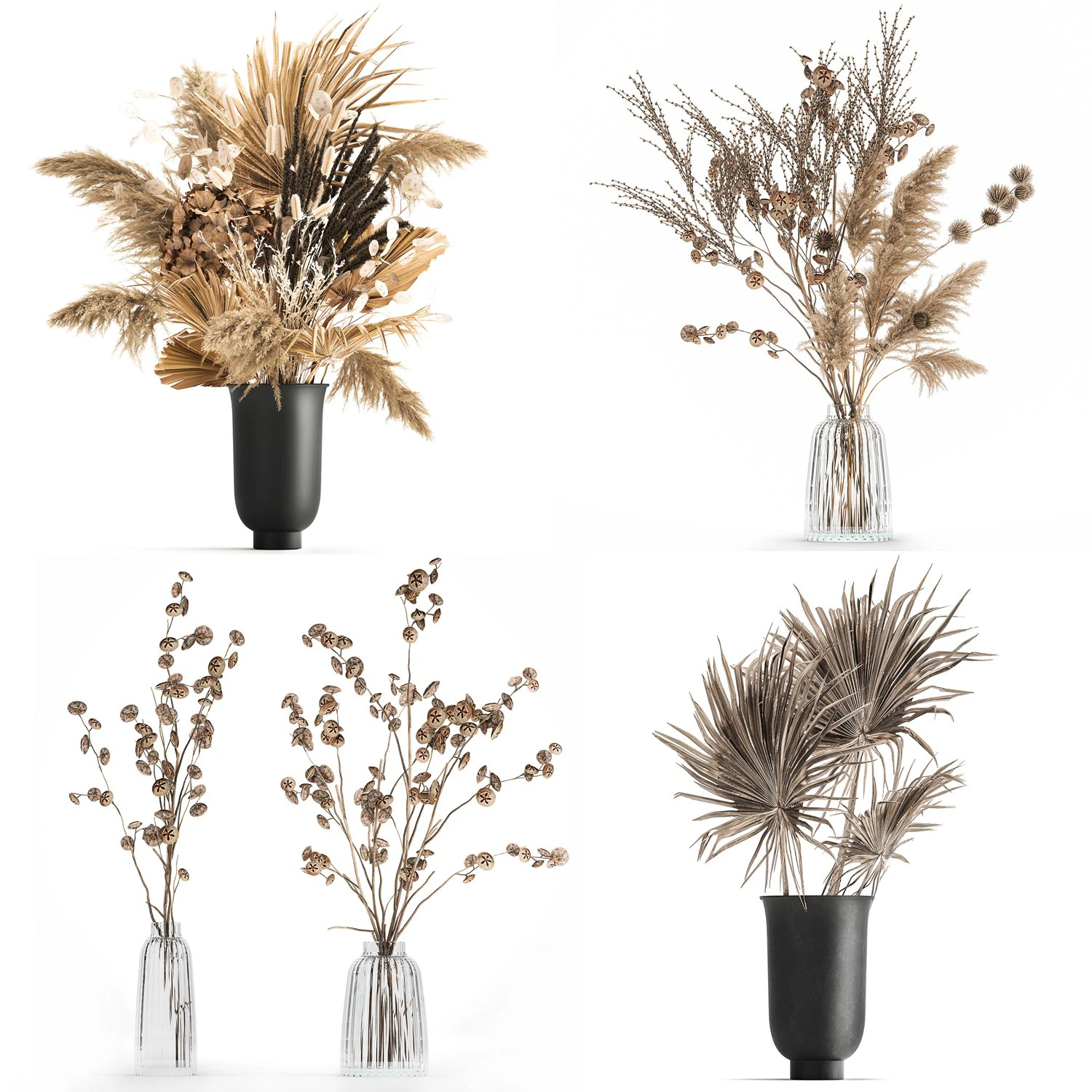 Set of bouquets of dried flowers pampas grass hydrangea 283 3D Model .c4d .max .obj .3ds .fbx .stl .blend 