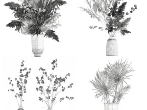 Set of bouquets of dried flowers pampas grass hydrangea 283 3D Model