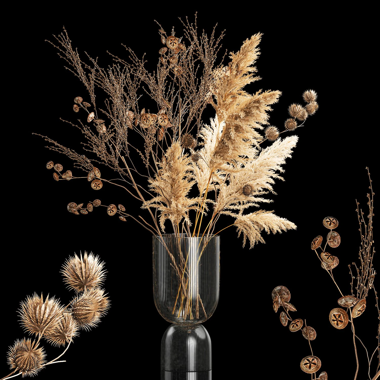 Mazzo di fiori secchi con spine e rami di cardaderia 283 Modello 3D .c4d .max .obj .3ds .fbx .stl .blend 