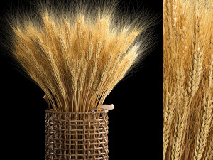 Decorative bouquet of ears of wheat in a wicker basket 285 3D Model