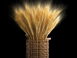 Decorative bouquet of ears of wheat in a wicker basket 285 3D Model
