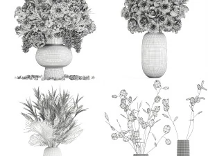 Set of flower bouquets in vases for decoration 288 3D Model