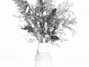 Bouquet of dried flowers in a vase of pampas grass branches reeds 289 3D Model