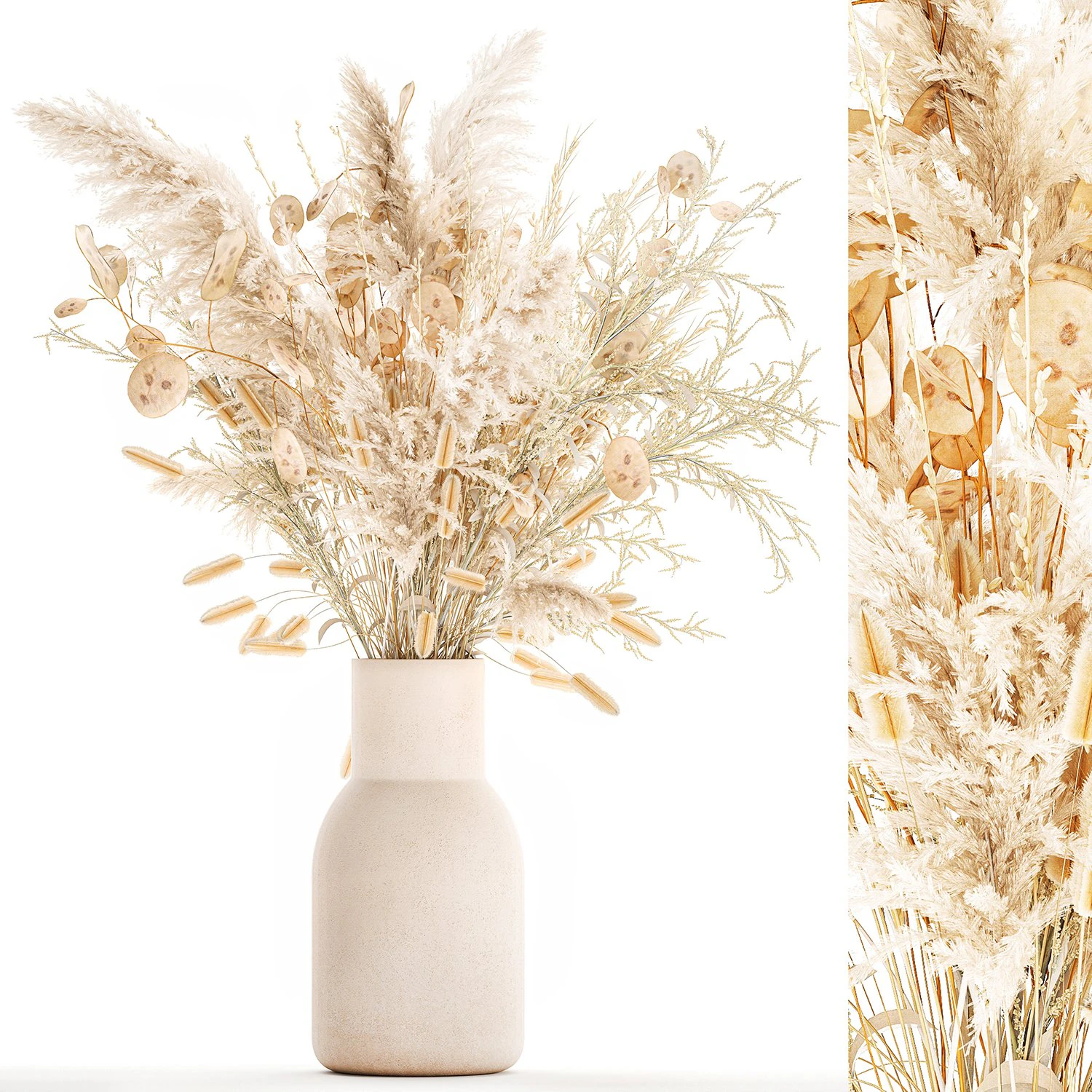 Bouquet of dried flowers in a vase of pampas grass branches reeds 289 3D Model .c4d .max .obj .3ds .fbx .stl .blend 