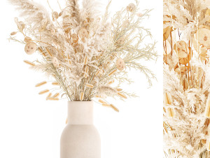 Bouquet of dried flowers in a vase of pampas grass branches reeds 289 3D Model