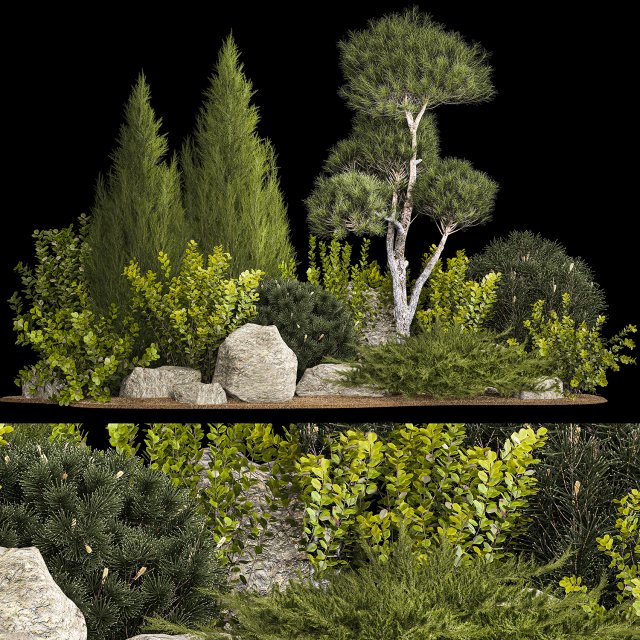 Alpine Hill With Thuja Pine Juniper And Bushes 1208 Model 3D .c4d .max .obj .3ds .fbx .stl .blend 