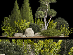Collina alpina con ginepro e cespugli di pino Thuja 1208 Modello 3D