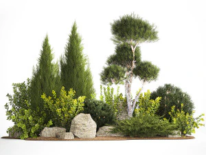Alpine Hill With Thuja Pine Juniper And Bushes 1208 3D Model