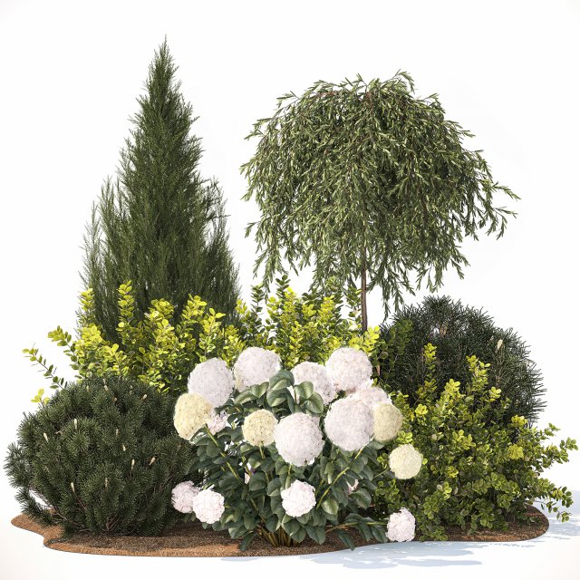 Alpine Hill With Thuja Hydrangea And Barberry Bush 1219 3D 모델 .c4d .max .obj .3ds .fbx .stl .blend 
