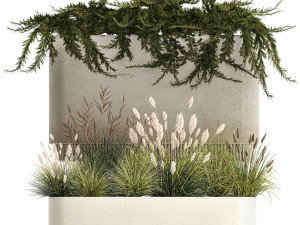 Flower Pot With Juniper Bushes And Feather Grass 1238 3D 模型