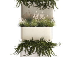Flower Pot With Juniper Bushes And Feather Grass 1238 3D 模型