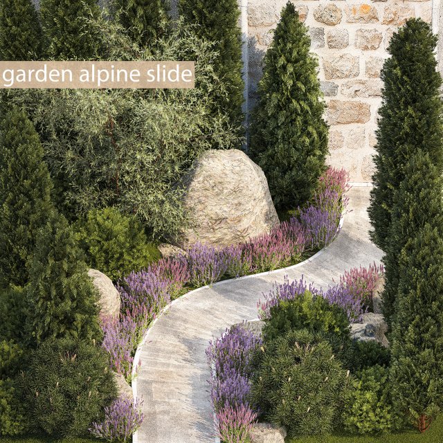 Alpine hillside flowers garden and landscaping 1261 Model 3D .c4d .max .obj .3ds .fbx .stl .blend 
