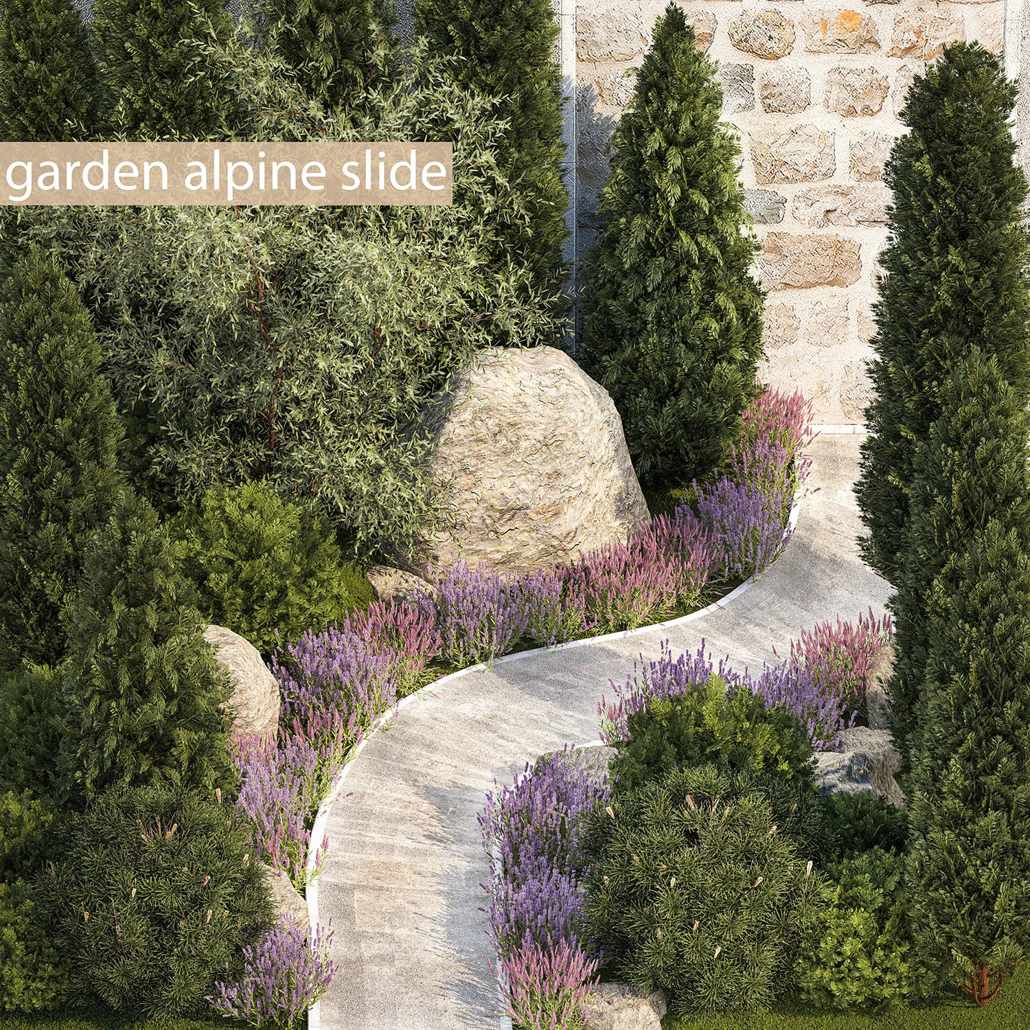Alpine hillside flowers garden and landscaping 1261 3D Model .c4d .max .obj .3ds .fbx .stl .blend 