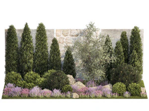 Garden with alpine slide bushes of thuja and lavender 1265 3D Model