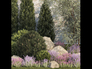 Garden with alpine slide bushes of thuja and lavender 1265 3D मॉडल