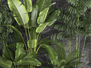 Tropical home garden with rock wall and black pebbles 1276 3D 模型