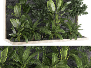 Tropical home garden with rock wall and black pebbles 1276 3D 模型