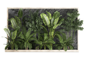 Tropical home garden with rock wall and black pebbles 1276 3D 模型