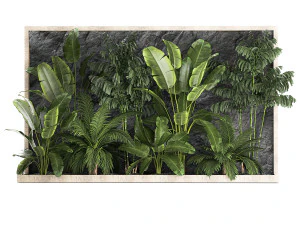 Giardino domestico tropicale con parete rocciosa e ciottoli neri 1276 Modello 3D