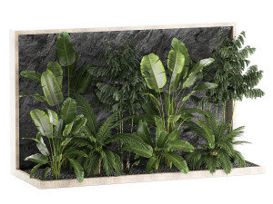 Tropical home garden with rock wall and black pebbles 1276 3D 模型