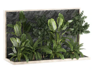 Giardino domestico tropicale con parete rocciosa e ciottoli neri 1276 Modello 3D