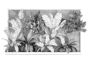 Tropical home garden with rock wall and black pebbles 1276 3D 模型
