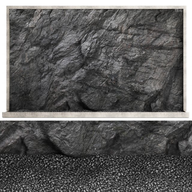 Wall composition black stone rock 3D 模型 .c4d .max .obj .3ds .fbx .stl .blend 